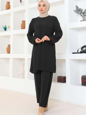 Siyah Kol Detaylı Aerobin İkili Takım