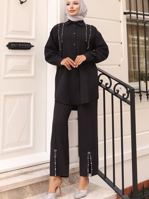 Siyah İnci Detaylı İkili Takım