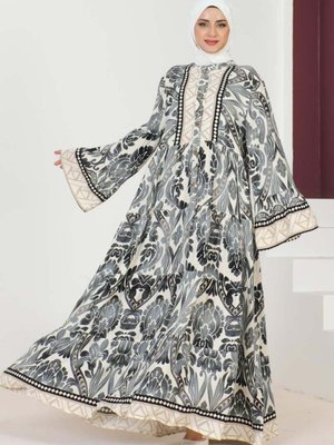 Siyah Hale Viskon Elbise