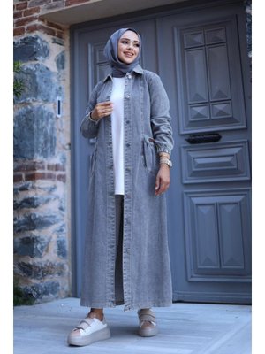 Buz Mavi Torba Cepli Metal Düğmeli Uzun Kot Kap