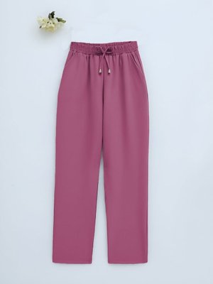 Pembe Çift Cepli Beli Lastikli Bağcık Detaylı Pantolon
