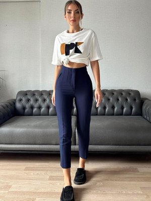 Lacivert Yüksek Bel Fletolu Pantolon Lacivert Yüksek Bel Fletolu Pantolon