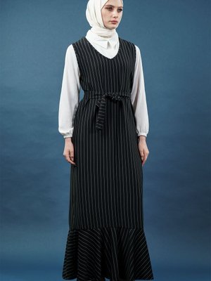 Siyah Çizgili li Jile Gömlek Elbise