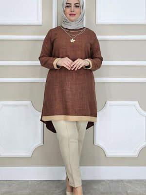 Kahverengi Kolye Aksesuarlı Tunik