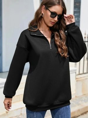Siyah Dik Yaka Fermuarlı İplik Şardonlu Sweatshirt Siyah Dik Yaka Fermuarlı İplik Şardonlu Sweatshirt