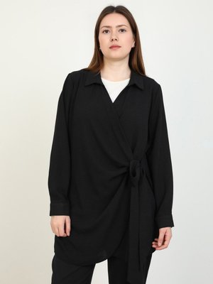 Bağlama Deatylı Büyük Beden Tunik Siyah