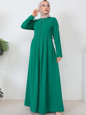 Zümrüt Yeşili Pileli Aerobin Ferace