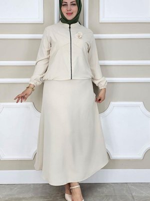 Taş Detaylı Simli İkili Takım