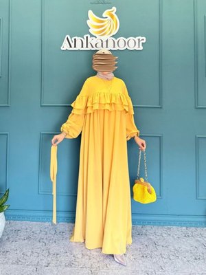 Sarı Çift Fırfırlı Salaş Elbise Sarı Çift Fırfırlı Salaş Elbise