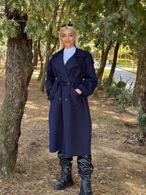 Lacivert Kuşaklı Trençkot