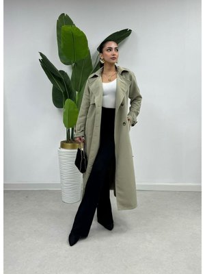 Bej Arka Yırtmaç Detaylı Torino Kumaş 120cm Trençkot