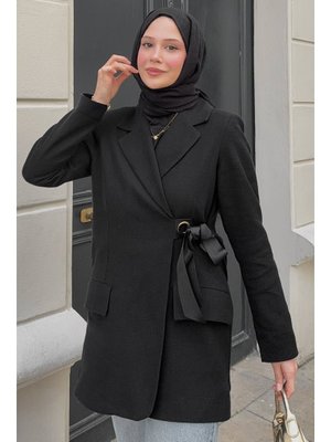 Siyah Yandan Bağlamalı Blazer Ceket