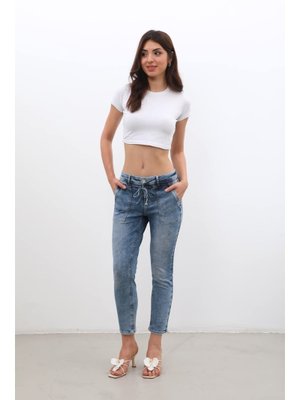 Mavi Bağcıklı Likralı Jean Pantolon