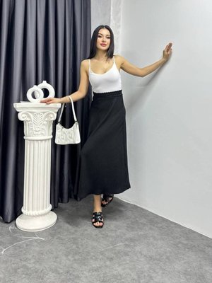Siyah Uzun Keten Kloş Etek Siyah Uzun Keten Kloş Etek