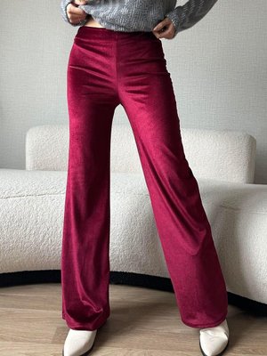 Fuşya Kadife Palazzo Pantolon