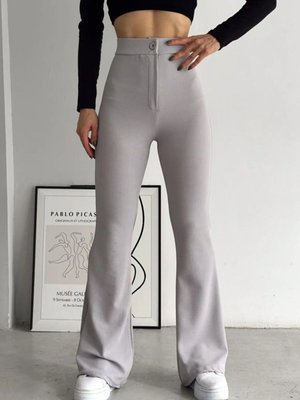 Açık Gri Likralı İspanyol Paça Pantolon