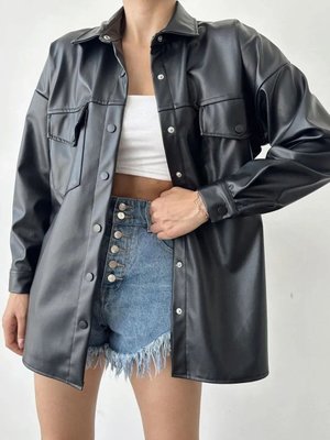 Siyah Cepli Suni Deri Gömlek Ceket Siyah Cepli Suni Deri Gömlek Ceket