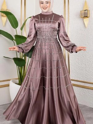 Bakır Kafes Model Saten Abiye Elbise Bakır Kafes Model Saten Abiye Elbise
