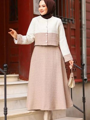 Krem Parlak Tüvit Kumaş Ceketli İkili Takım