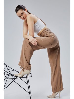Kahve Salaş Kesim Modal Dokuma Pantolon Açık Kahverengi