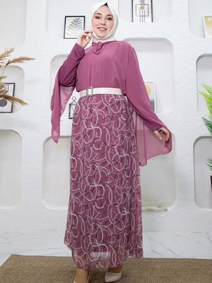 Gül Kurusu Eteği Desenli Elbise