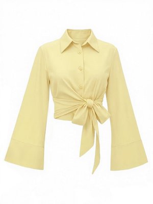 Sarı Yan Bağlamalı İspanyol Kol Düğmeli Gömlek