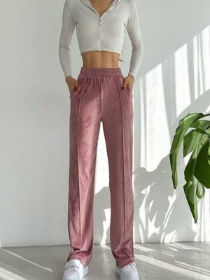 Pembe Bol Paça Fransız Kadife Pantolon