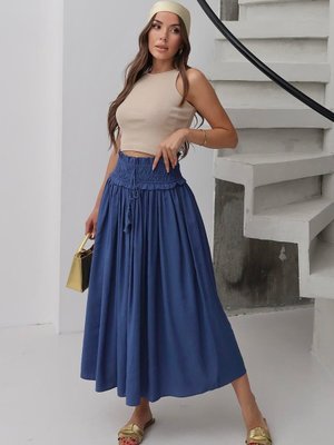 Mavi Uzun Modal Kumaş Etek
