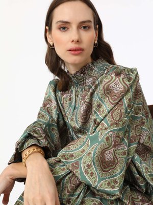 Baskılı Saten Tunik Yesil