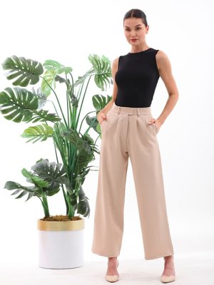 Bej Cırt Kapama Bol Paça Palazzo Pantolon