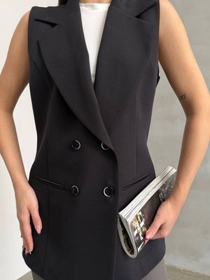 Siyah Premium Yaka Detaylı Astarlı Uzun Yelek