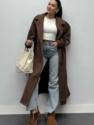 Kahverengi Balon Kol Owersize Kaşe Kaban Kahverengi Balon Kol Owersize Kaşe Kaban