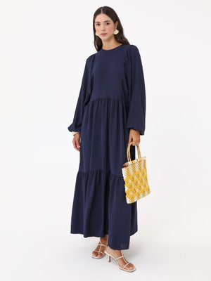 Lacivert Aerobin Balon Kol Rahat Kesim Elbise Lacivert Aerobin Balon Kol Rahat Kesim Elbise