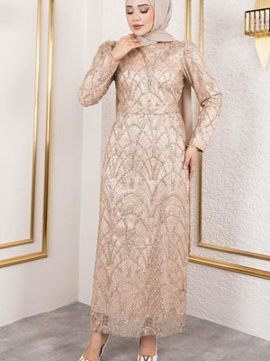 Vizon Afilli Simli Kalem Abiye Elbise Vizon Afilli Simli Kalem Abiye Elbise