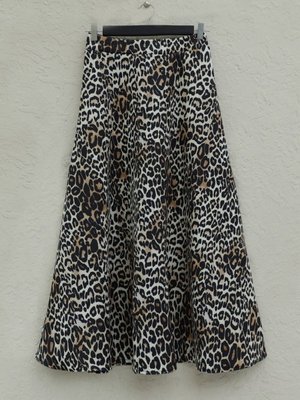 Ekru Uzun Leopar Desen Beli Lastikli Scuba Etek