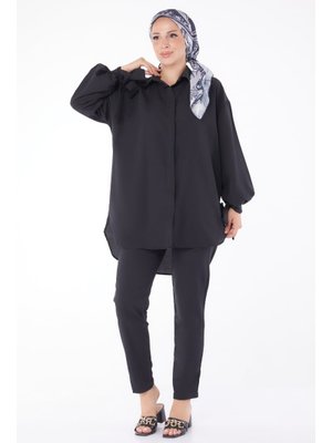 Siyah Sıyah Kol Detaylı İkili Takım