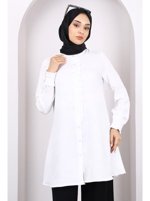 Ekru Düğmeli Fırfır Detaylı Tunik Ekru Düğmeli Fırfır Detaylı Tunik