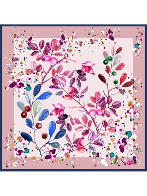 Krem Çiçekli Desen Black Seri Twill Eşarp Askısı İle Birlikte 90x90 Cm Pudra