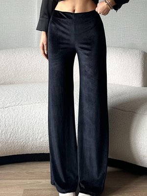 Siyah Kadife Palazzo Pantolon