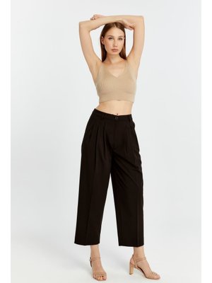 Kahve Acı Kahverengi Regular Pileli Kısa Paça Pantolon