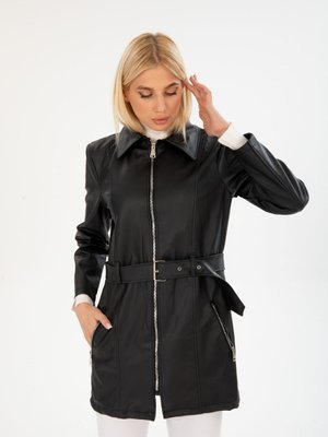 Siyah Uzun Deri Kemerli Pardesü