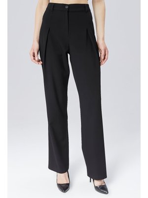 Siyah Regular Boru Paça Düz Pantolon