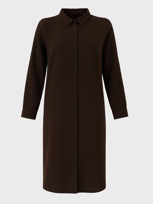 Kahverengi Müslin Kumaşlı Uzun Büyük Beden Tunik