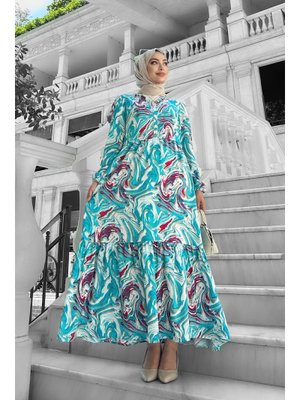 Mavi Lolita Viskon Desenli Elbise