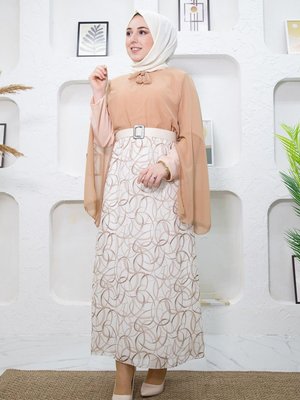 Kahverengi Eteği Desenli Elbise Kahverengi Eteği Desenli Elbise