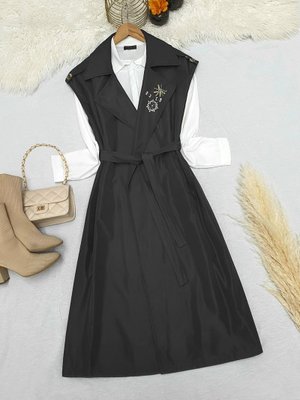 Siyah Taşlı Borş Detaylı Bonding Yelek