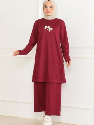 Bordo Baskılı İkili Takım