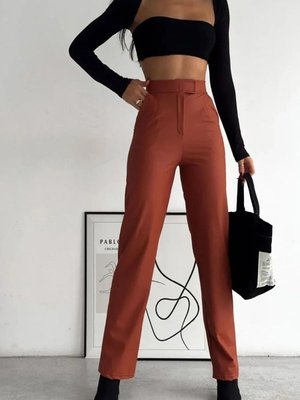 Kremit Yüksek Bel Çırt Detaylı Mat Kışlık İçi Şardonlu Bej Deri Pantolon