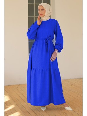 Saks Katlı Elbise Saks Katlı Elbise