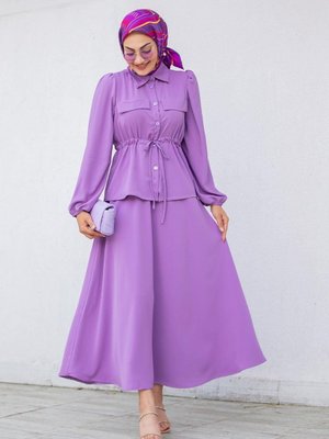 Lila Şule Etekli İkili Takım